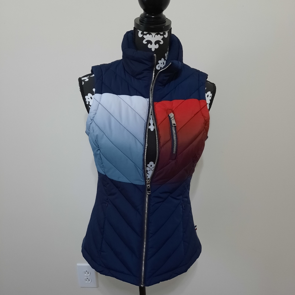 Tommy Hilfiger puffer vest red blue xs